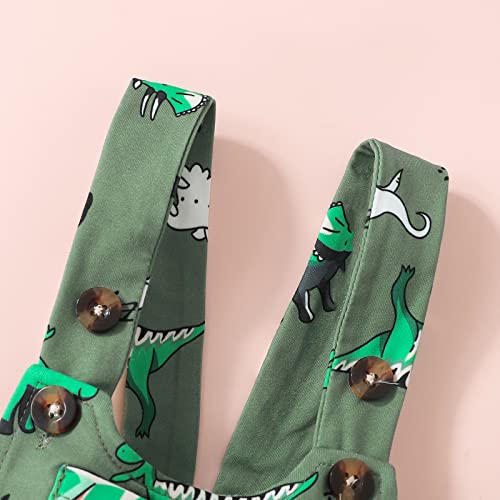 Kiluex Newborn Baby Boy Clothes Solid Shirt + Dinosaur Short Overalls With Suspender 2Pcs Outfits Set（A-Green，3-6M） #TOP6