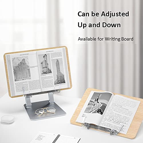 Qinth Book Stand For Reading, Cookbook Holder, Wooden Alloy Tablet Stand, 180° Rotating, For Office, Kitchen, School, Textbook, Recipe, Magazine, Tablet #TOP2