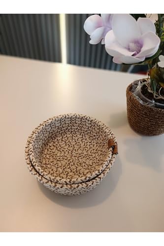 2'li Dekoratif ve Çok Amaçlı Organizer Örgü Kordon Sepet Seti Sarı 20 x 8
