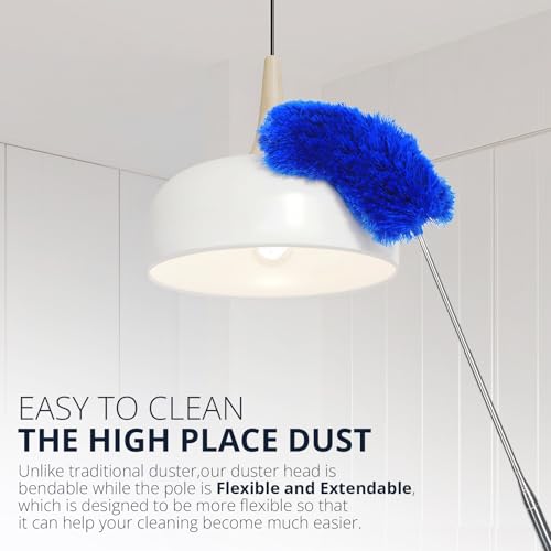 Image of ZZ LAZYCOTTAGE Microfiber Feather Duster with Bendable Head, Dusters for Cleaning, Extendable Microfiber Duster, Long Reach Dusting Tool for High Ceilings, Ceiling Fans, Blinds, Cobweb