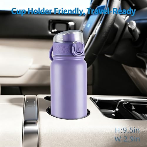 Image of GOPPUS Insulated Water Bottle 20oz Stainless Steel BPA-Free Sports Bottle Ideal for School and Travel Silicone Spout Lid Prevents Leaks, Sweat, and Dust (purple)