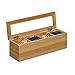Produktbild Relaxdays Tee-Box Bambus, 4 Fächer, schmal, Sichtfenster aus Kunststoff, HxBxT: 9 x 30 x 9 cm, klein, länglich, natur