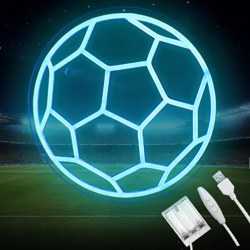 Image of Neon Sign Soccer Light, Battery /USB Powered, Adjustable Brightness, Boys' Room Decor & Gift (12.9 x 12.9 inches)