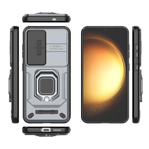 YIZHI KXY Fundas para teléfono Galaxy S25 5G, funda delgada con función atril para teléfono de PC y TPU, funda para teléfono con ventana de empuje (gris)
