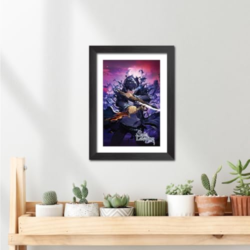 Image of TenorArts Sung Jinwoo Posters Solo Levleing Anime Poster Laminated Photo Frame Painting with Matt Finish Black Textures (12inches x 9inches)