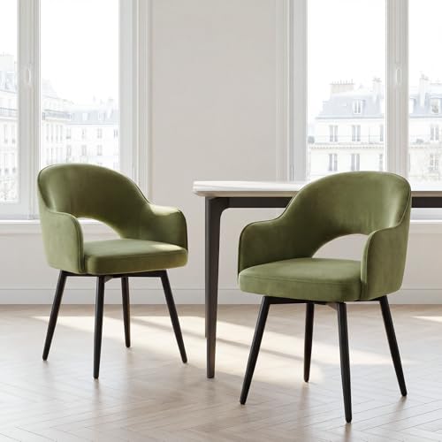 chairus Lot de 2 Chaises de Salle à Manger en Velours Moderne Fauteuil Rembourrée Chaise Pivotante à 360° pour Bureau Salon (Vert-2 (Velours))