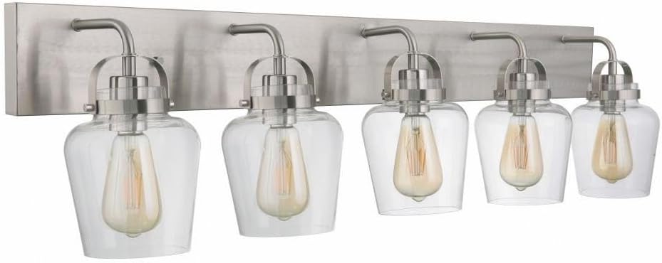 Craftmade 53505-BNK Trystan Clear Glass Bathroom Vanity Lighting, 5-Light 300 Total Watts, 10"H x 38"W, Brushed Polished Nickel