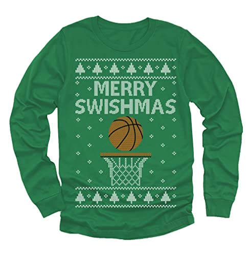 Tstars Merry Swishmas Boys Ugly Christmas Sweater Style Basketball Xmas Holiday Youth Kids Long Sleeve T-Shirt