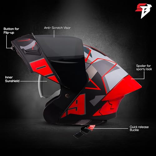 Image of Steelbird SBA-20 09 ISI Certified Flip-Up Graphic Helmet for Men and Women with Inner Chrome Sun Shield