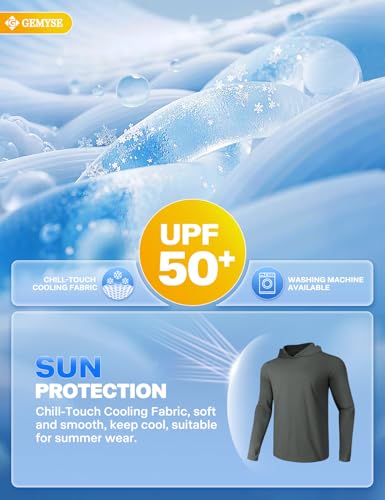 GEMYSE Sun Shirt UPF 50+ Men's Fishing Long Sleeve UV Protection Hoodie Hiking Rash Guard Athletic Running2