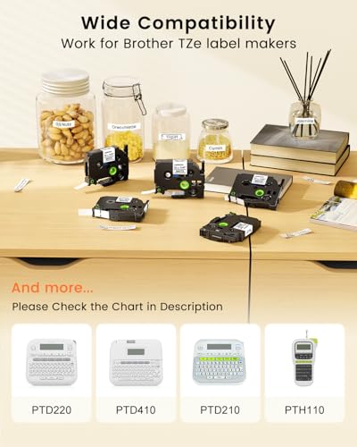 Image of Colorty Replace for Brother Tape Cassette P Touch Label Tape 12 mm 0.47 Laminated White Tz TZe-231 Label Maker Ptouch Refills for PT-D400 D410 H100 1090 1290 1880 1750 2040 12mm x 8m, 8-Pack