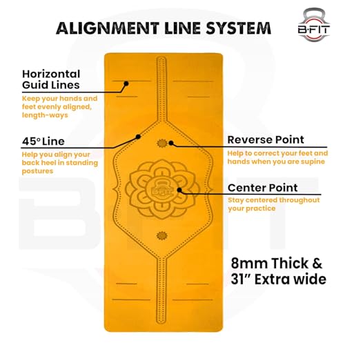 Image of B Fit 8 MM Thick Wide 31x72 Inch Original TPE Yoga Mat - Free Yoga Bag and Strap Included - With Alignment System, Non-slip, Eco-friendly, sweat-resistant (Orange-Black)