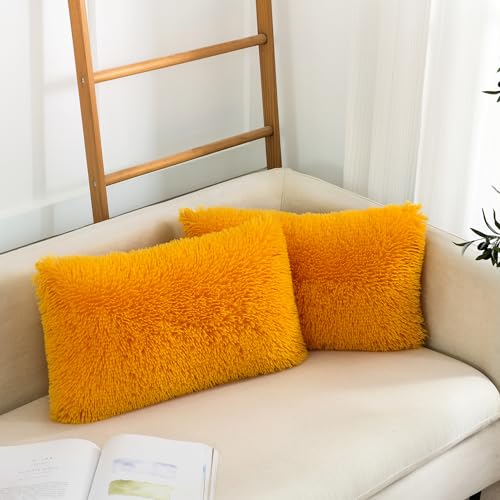 Image of Lumbar Faux Fur Throw Pillow Covers for Couch Decorative Pillows 12x20