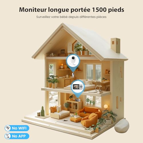 Moniteur vidéo pour bébé Simyke avec appli et WiFi commutable