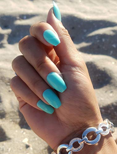 Nail Collection 24 Medium Coffin False Nails Bright and Glossy Turquoise Press On Set Durable Fake Nails Perfect for Any Occasion!