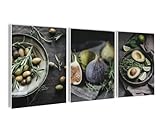artissimo, Bilderset 3er-Set, PE6754-DS, 3 Bilder 30x40cm, moderne Bilderwand, Wandbilder-Set Küche, Küchendeko modern, Küchenbilder industrial style, grün, Essen, Soulfood