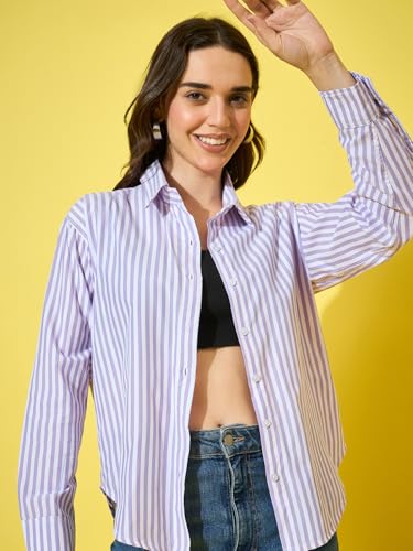 Image of DIMPY GARMENTS Women's Cotton Striped Oversized Long Sleeve Button-Down Shirt