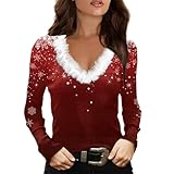 Christmas Sweatshirt,Womens Blouses Burgundy Blouses For Women Dressy White Blouses For Women White Long Sleeve Top Womens Christmas Tops Cute Printed Plus Size Blouses F(Red,Large)