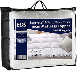 Mattress Topper Protector 4Ft Small Double Size Bed 10cm Thick Hotel Quality Hollow Fibre Filled Box Stitched Quilted Bed Topper Pad with Strong Corner Elastic Straps (4Ft Small Double - 120 x 190 CM)