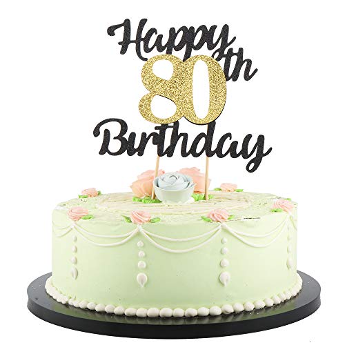 Lveud Happy Birthday Cake Topper Black Font Golden Numbers 80th Birthday Happy Cake Topper Birthday Party Decorations 80th Amazon In Home Kitchen