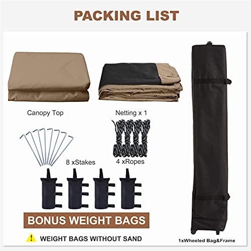 MASTERCANOPY Pop-Up Quick Setup Outdoor Canopy with Netting Screen Walls (10x10, Khaki) by MASTERCANOPY - Image 6
