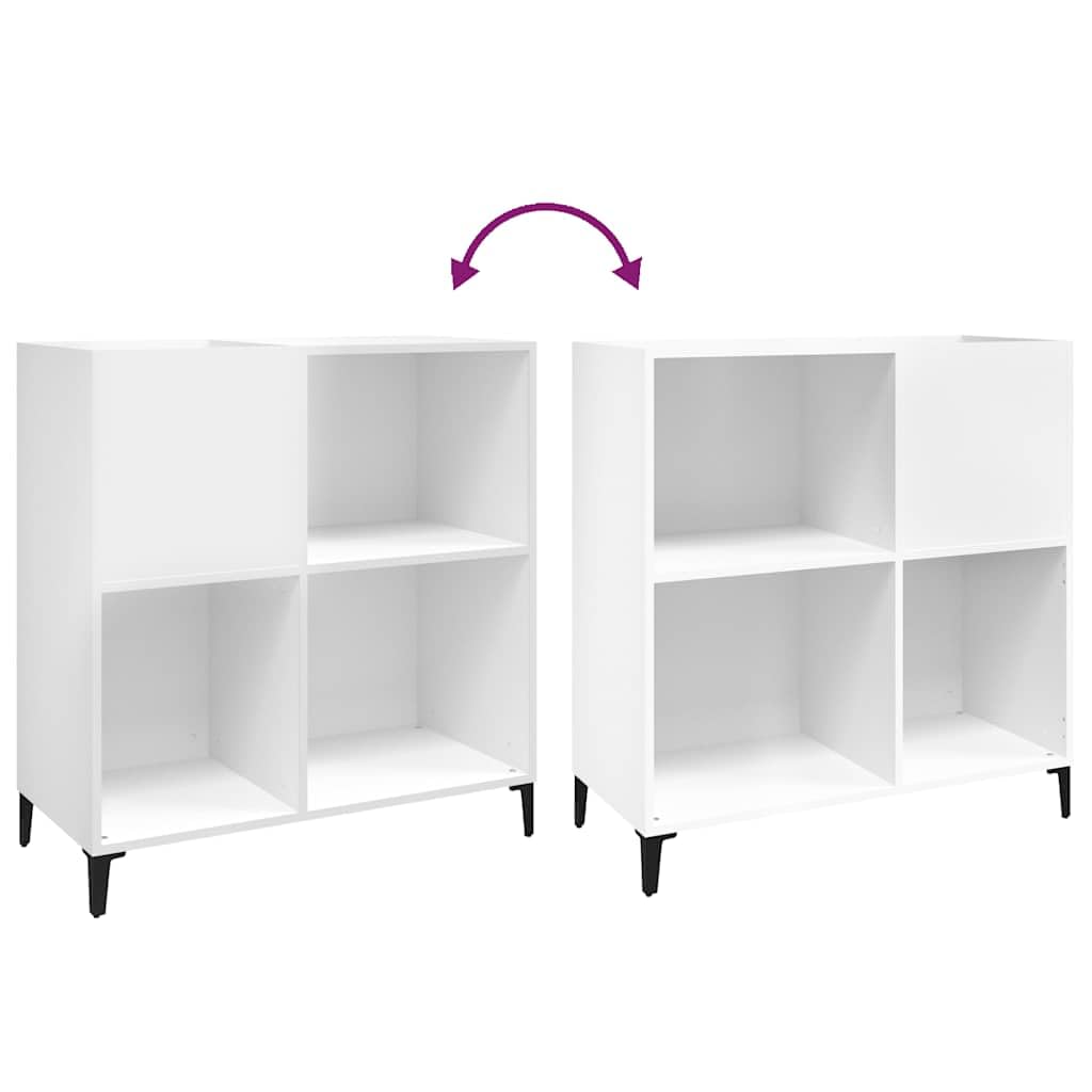 Szafka panelowa, biała, 84,5 x 38 x 89 cm, z materiału drewnopochodnego, witryna, miejsce do przechowywania płyt winylowych, z metalowymi nogami i stabilną płytą górną