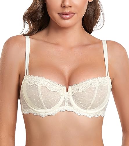 Image of DotVol Women's Push Up Unlined Lace Sheer Underwire Multiway Everyday Bra