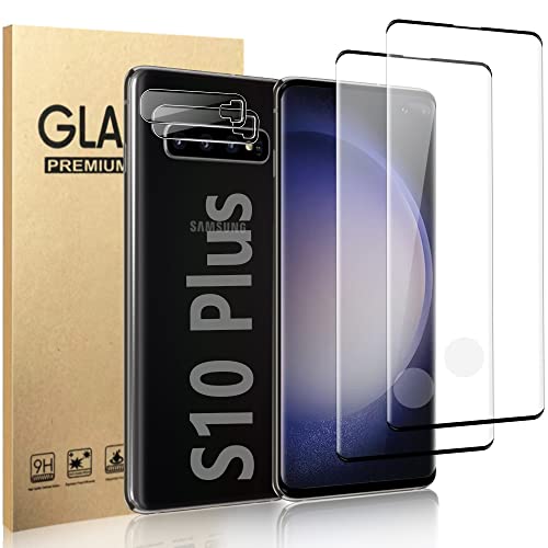[2+2Pack] Galaxy S10 Plus Screen Protector Tempered Glass + Camera Lens Protector [9H Hardness][Compatible Fingerprint] 3D Curved Hd Clear Glass Film For Samsung Galaxy S10 Plus /S10+ (6.4 Inch) #TOP4