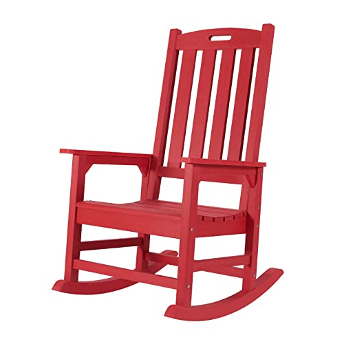 Psilvam Patio Rocking Chair, Poly Lumber Porch Rocker With High Back, 350Lbs Support Rocking Chairs For Both Outdoor And Indoor, Poly Rocker Chair Looks Like Real Wood (Red) #TOP22