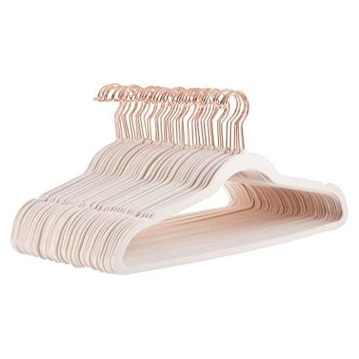 Amazon Basics - Confezione da 50 grucce sottili con superficie antiscivolo in velluto - Rosa cipria/Oro