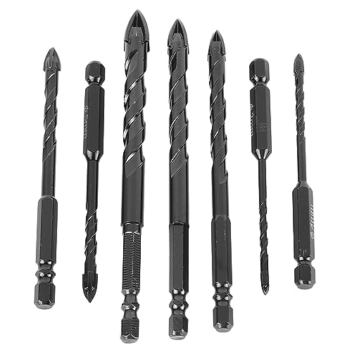 Natudeco 7PCS Masonry Drill Bit Set Hex 4 Flute High Hardness Alloy Twist Masonry Tool Set Masonry Cutting Tools with Storage Box for Brick Concrete