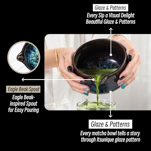 TEANAGOO 2 Stück Matcha Schale mit Ausgießer,Keramik 17.2oz/510ml Matcha Schüssel Set und Schneebesenhalter… – Ansicht 4