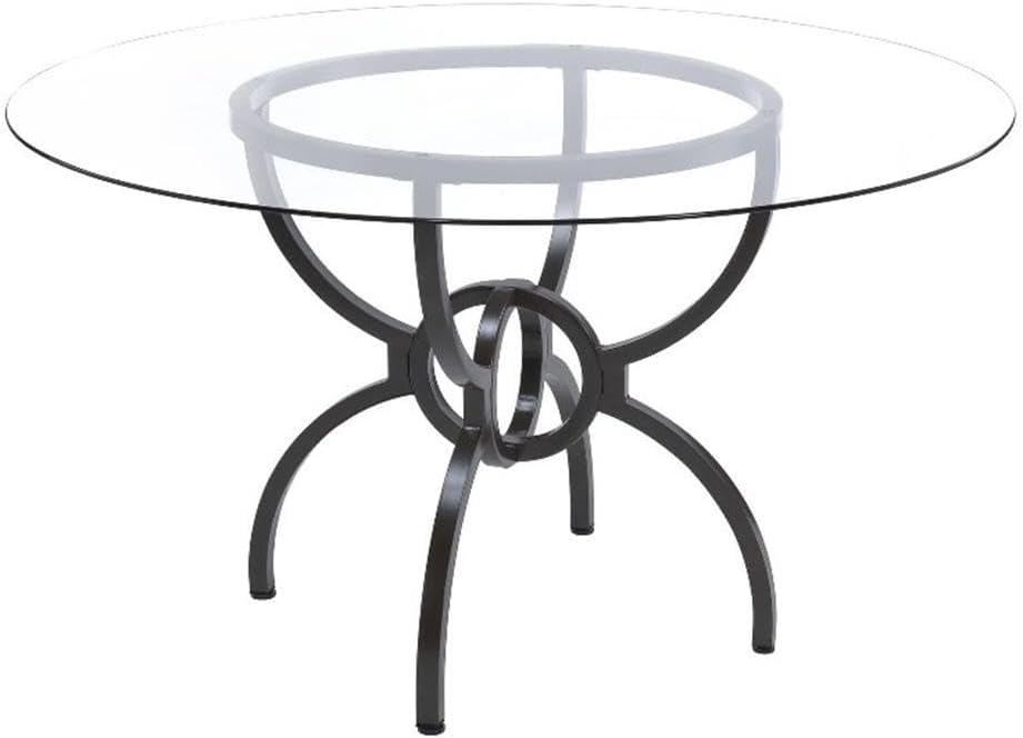 Pemberly Row 48" Round Contemporary Metal Dining Table, Clear Tempered Glass Top, Gunmetal Finish, Stylish Interlocking Ring Base, Chic Transitional Design for Breakfast Nook or Eat-in Kitchen