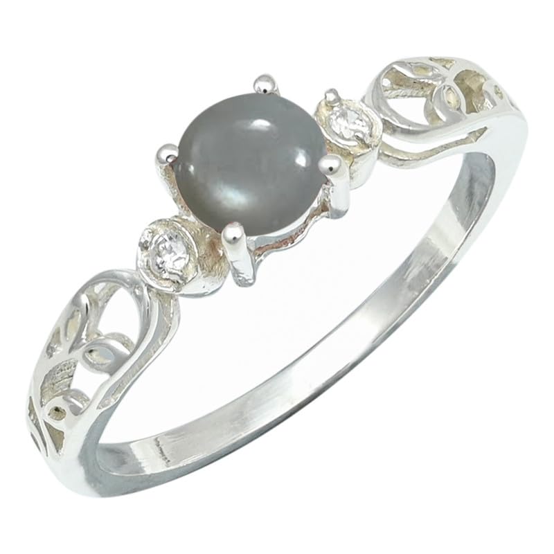 SILVERNROCK Anillo de plata de ley 925 maciza hecho a mano para hombres y mujeres, ERG1237AA, Large, Piedra preciosa. Plata, Piedra lunar gris.