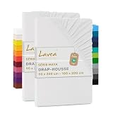 Lavea® Lot de 2 Draps Housses 90x190/200 cm – Coton 100% Doux et Respirant – pour Matelas Épais Jusqu’à 20 cm – Jersey avec Élastique Tout Autour – Blanc