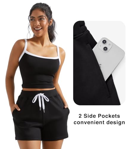 OMKAGI Women 2 Piece Outfits Sleeveless Tank Top Sweat Shorts Set with Pockets Vacation Sets4