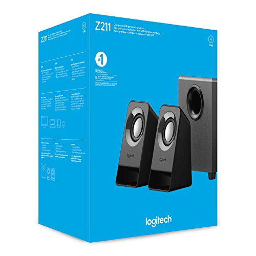 Caixa de som Multimidia Logitech Z211 com Sistema 2.1 e conexão 3,5mm - Preto