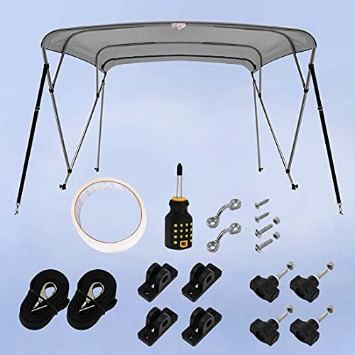 KING BIRD 3-4 Bow Bimini Boat Top Cover Sun Shade Boat Canopy Waterproof 1 Inch Stainless Aluminum Frame 46" Height with Rear Support Poles and Storage Boot 5 Colors -5 Sizes (Grey, 67'-72") - Thumbnail 7