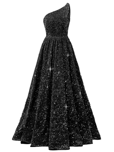 One Shoulder Sequin Prom Dresses 2026 Sparkly Aline Long Formal Dress for Women Ruched Evening Ball...