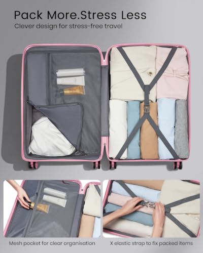 Image of Kono 28 Inch Hard Shell PP Luggage, 4 Spinner Wheels Suitcase, Pink | Lightweight & Anti-Scratch Checked-Large Travel Trolley with TSA Lock for Travel Trips