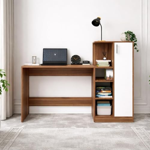 Image of SPYDER CRAFT Multipurpose Desk for Office, Study with Book Storage Engineered Wood Multipurpose Table (Free Standing, Finish Color - Columbain Wood Brown, Assembly Do-It-Yourself