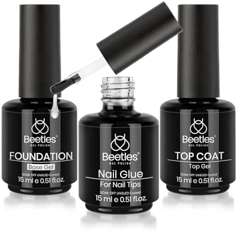 Beetles Top Coat,Base Gel and 9-in-1 Nail Glue Set 3Pcs 15ml
