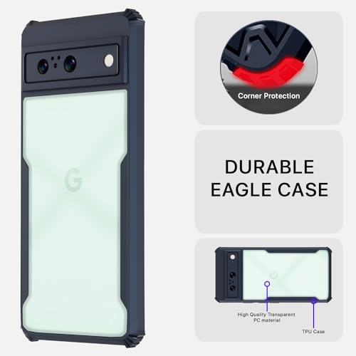 Image of Pikkme Google Pixel 8 Back Cover | Crystal Clear Transparent Back | Ultra Hyrbid | Full Camera Protection | Raised Edge | Bumper Back Case (Blue)