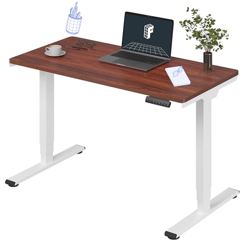 Image of FLEXISPOT E6 Essential 3 Stages Dual Motor Electric Standing Desk 48x24 Inch Whole-Piece Board Height Adjustable Desk Electric Sit Stand Desk(White Frame + Mahogany Desktop, 2 Packages)