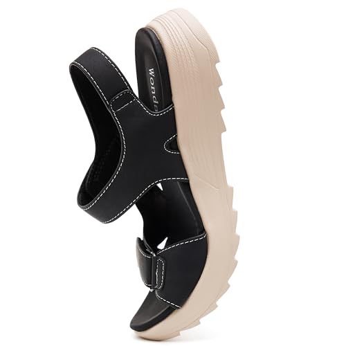 Wondamo Womens Hiking Sandals Comfortable Lightweight Sport Outdoor Sandals with Arch Support Summer Athletic Walking shoes for Beach Sport Vacation,Black,8 US Women4