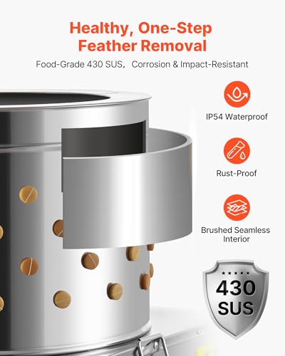 Image of VEVOR Chicken Plucker Machine, 23.6 in Drum, 2200W & 240RPM Electric Chicken Plucking Machine with 119 Soft Fingers & Transport Wheels, Stainless Steel Feather Remover for Processing 2-4 Chicks Once