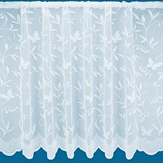 NetCurtainsUK Meadow Floral Butterfly Pattern Net Curtains In White - Sold By The Metre (Drop: 91cm (36'')), (MEADOWNET01)