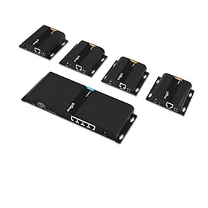 gofanco 1080p 1×4 HDMI Extender Splitter Over IP Kit –395ft/120m, Direct Connection (TX to RXs) Over CAT5e/CAT6, Over 1G Gigabit Ethernet Switch, Network LAN, VLAN, Scalable, IR Extension (HDbitT4Pv2)