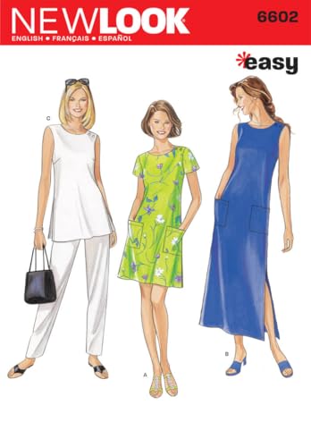 New Look Patrón de Costura 6602: Vestidos de Mujer, Talla A, algodón, A (S M L XL XXL)