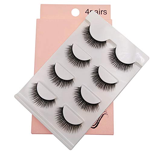 DAODER Short Mink Lashes Natural False Eyelashes Medium Length Lightweight Reusable Thin Fake Eyelashes for Daily Wear 4 Pairs
